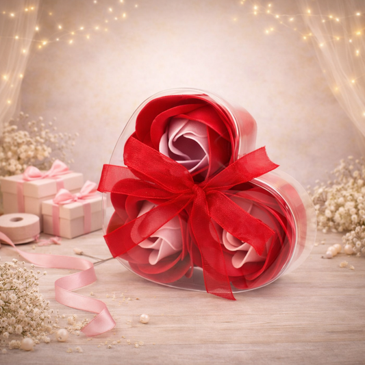 Set of 3 Soap Flower Heart Box - Red Roses