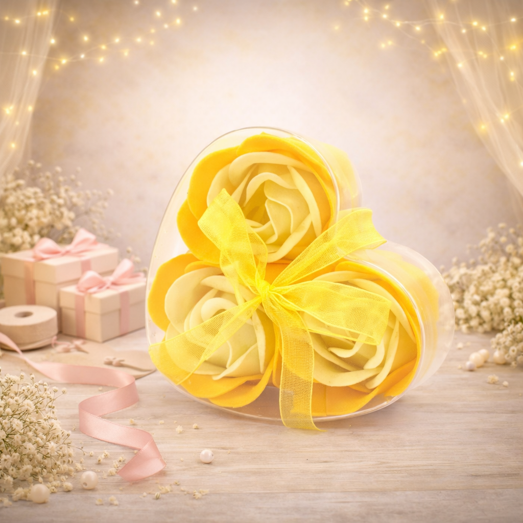 Set of 3 Soap Flower Heart Box - Spring Roses