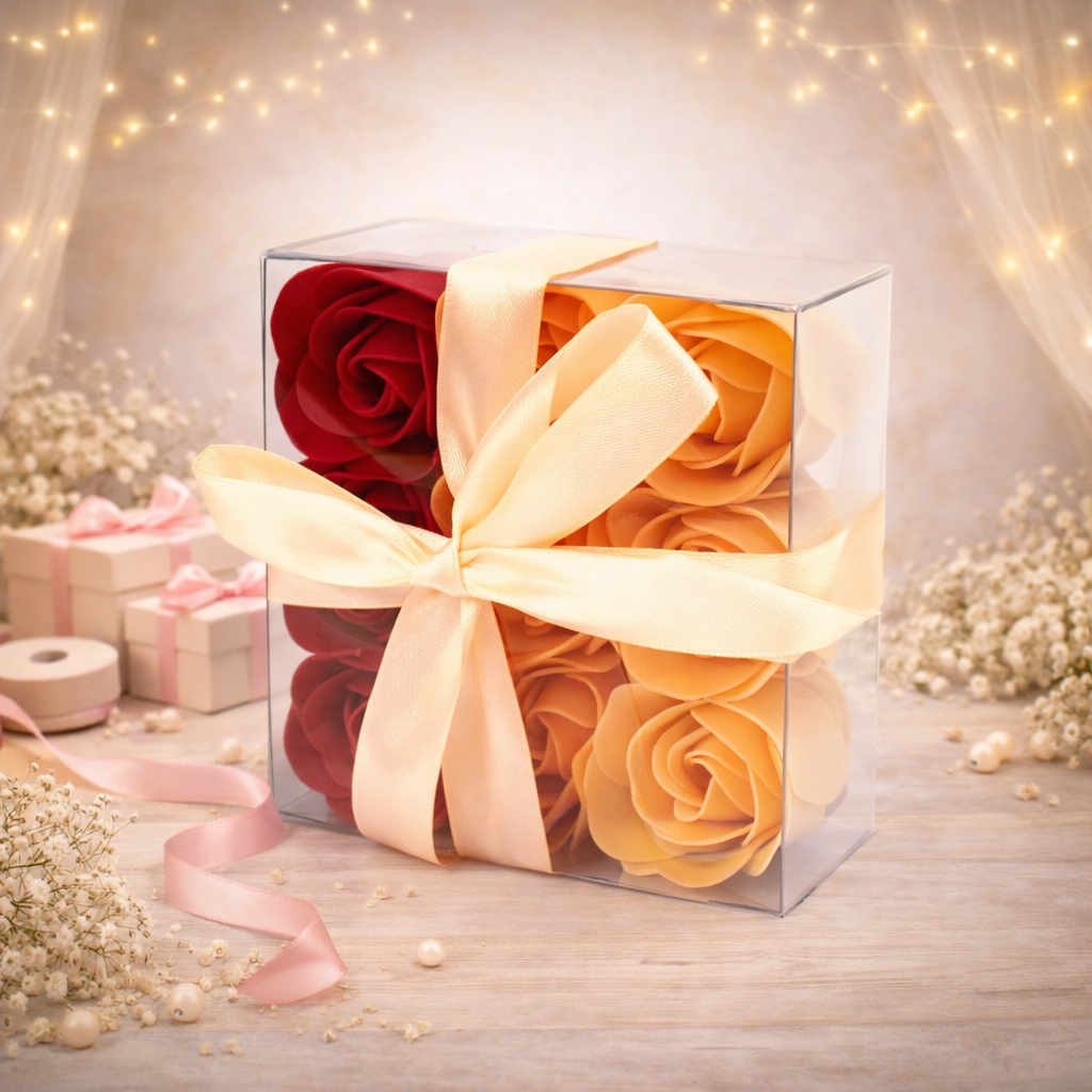 Set of 9 Soap Flower Box - Peach Roses