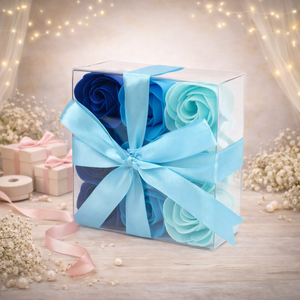 Set of 9 Soap Flowers - Blue Wedding Roses