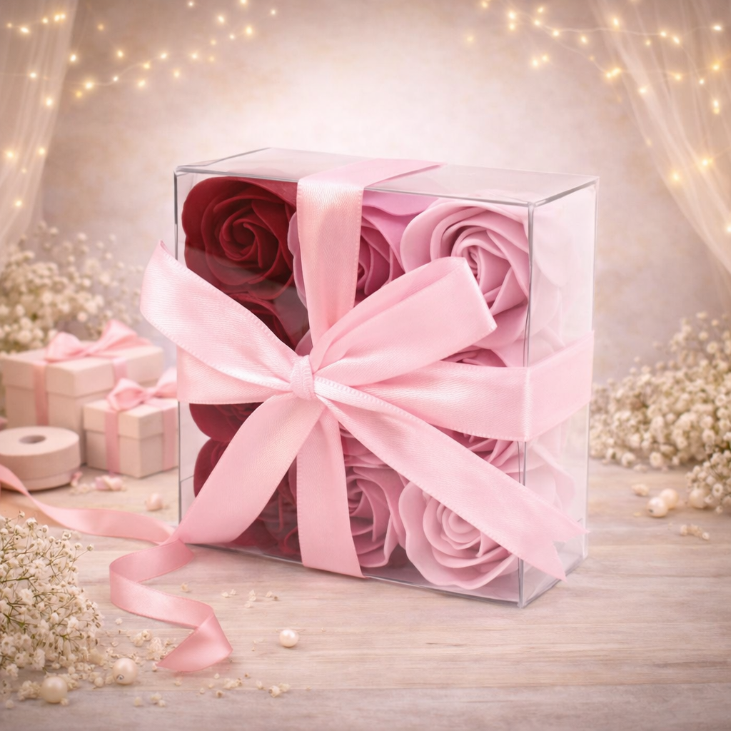 Set of 9 Soap Flowers - Pink  Roses
