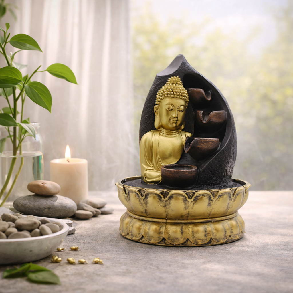Tabletop Water Fountain – Golden Buddha (30cm)