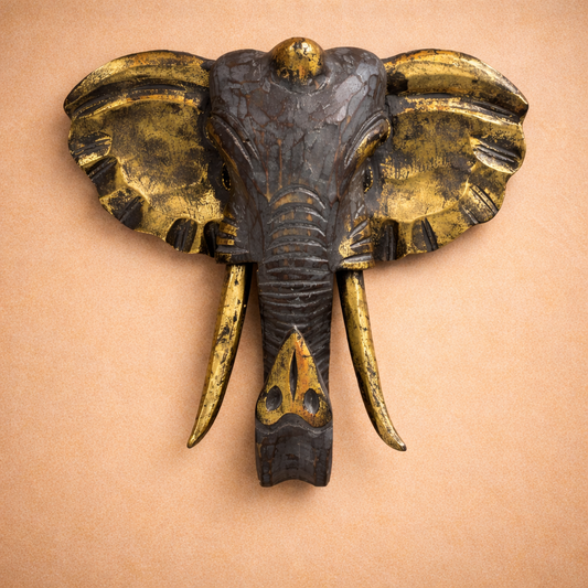Large Elephant Head - Gold & Grey
