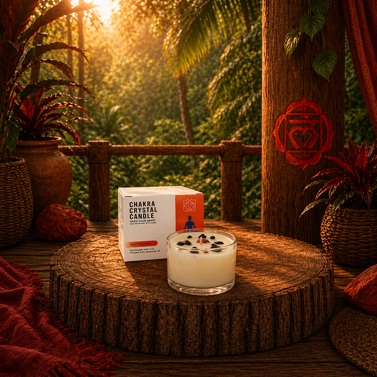 Root Chakra Crystal Candle – Red Jasper & Black Agate | Black Oud