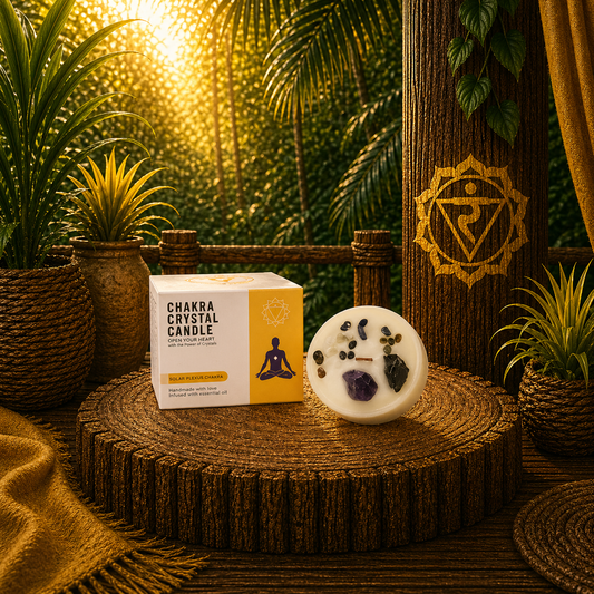 Solar Plexus Chakra Crystal Candle – Amethyst & Black Agate | Deep in the Forest