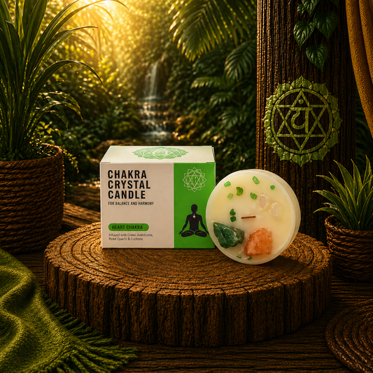 Heart Chakra Crystal Candle – Rose Quartz & Green Jade | Rose Musk