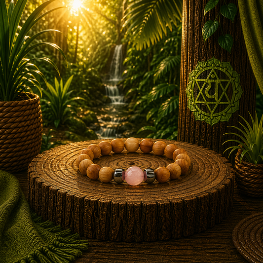 Cedarwood Heart Chakra Bangle with Rose Quartz