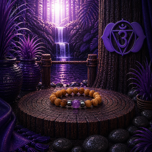 Cedarwood Third Eye Chakra Bangle with Amethyst