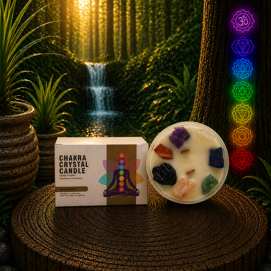 Large Chakra Crystal Candle – 7 Crystals | Moon Beams