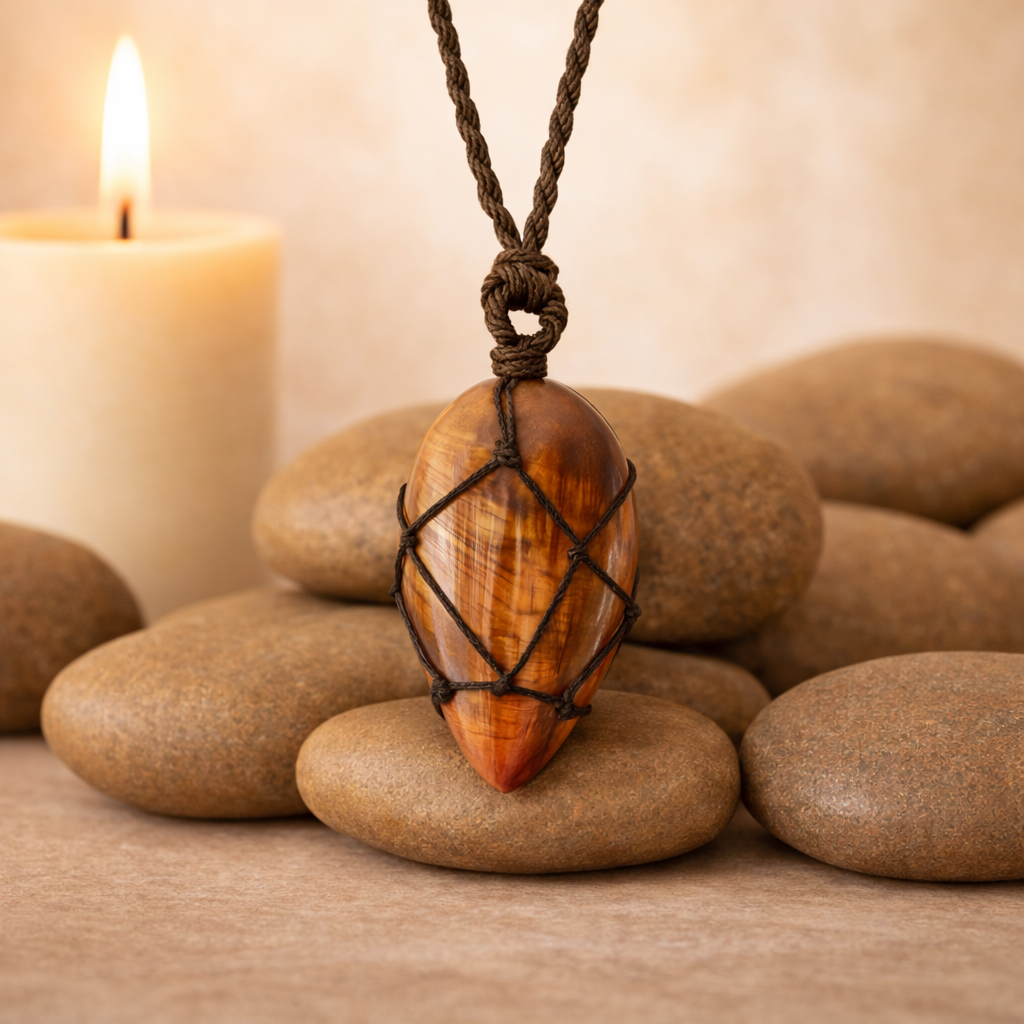 Laced Gemstone Teardrop Pendant – Tiger Eye Natural Stone
