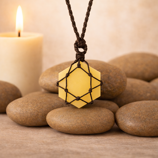 Laced Gemstone Hexagon Pendant – Yellow Quartz
