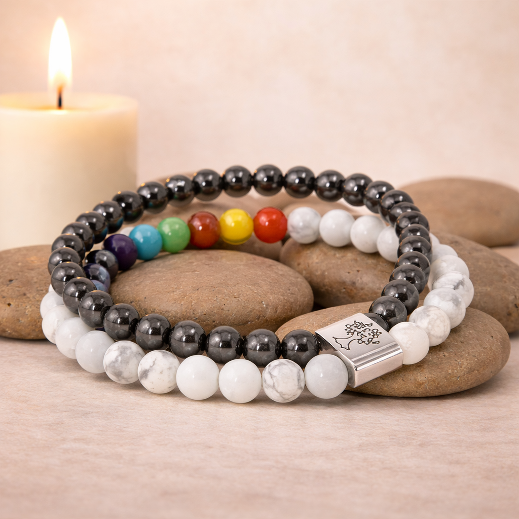 Magnetisches Chakra-Armband aus weißem Howlith – Naturstein-Design