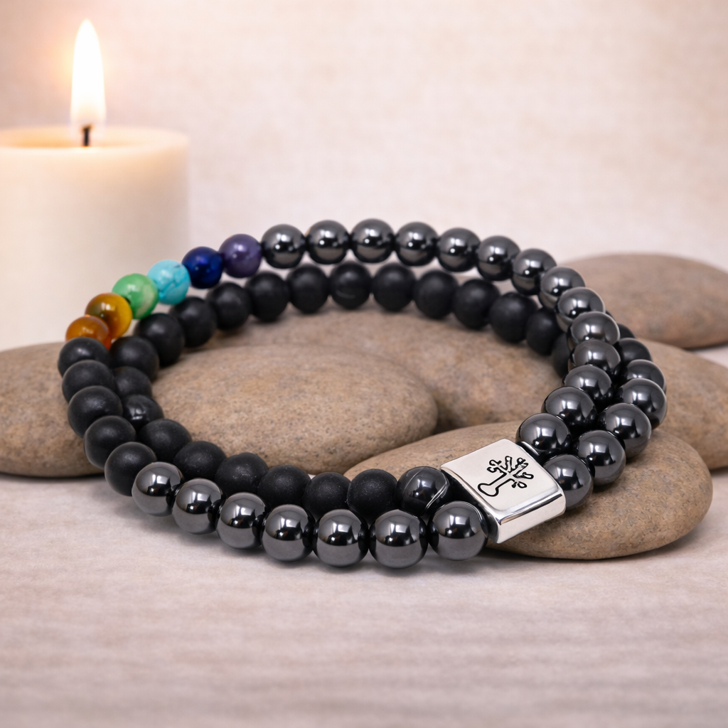 Magnetisches Chakra-Armband aus schwarzem Stein – Naturstein-Design