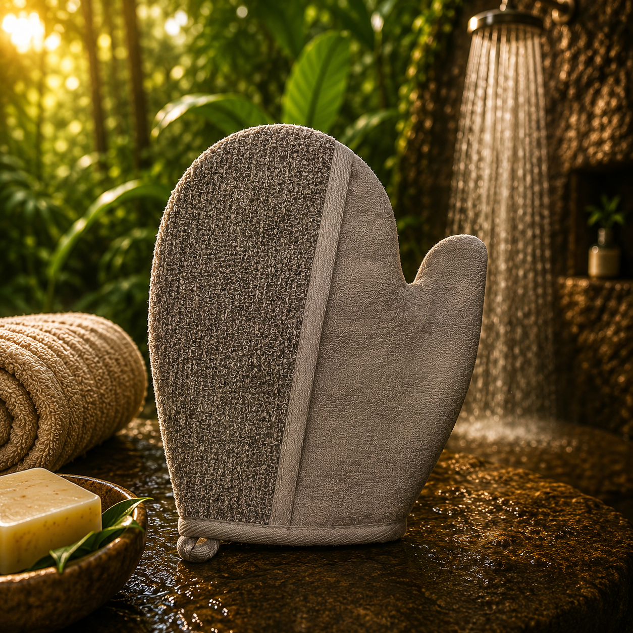 Badehandschuh aus Bambus & Leinen – Anthrazit