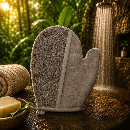 Badehandschuh aus Bambus & Leinen – Anthrazit