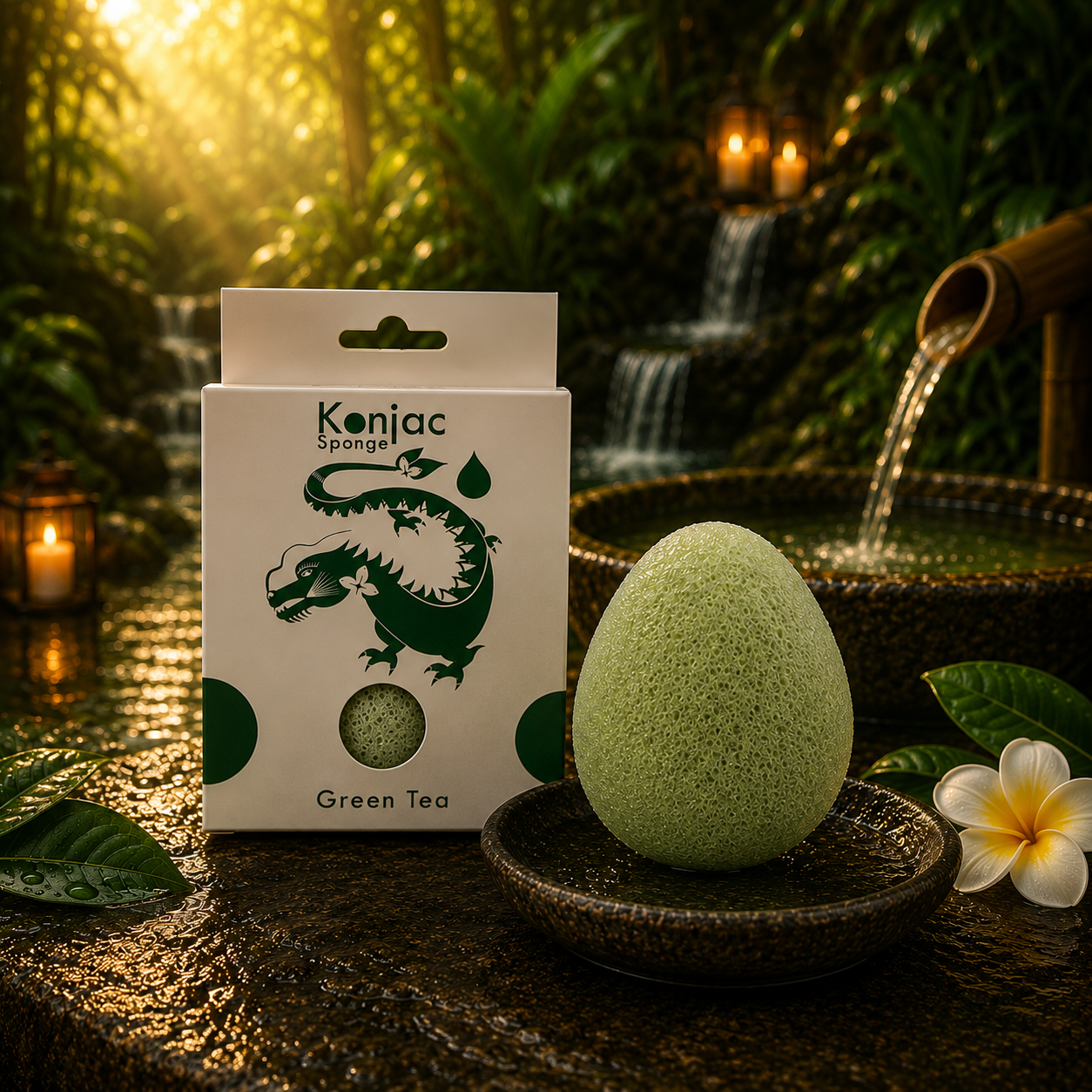 Konjac-Schwamm Tränenform – Grüner Tee – Schützend