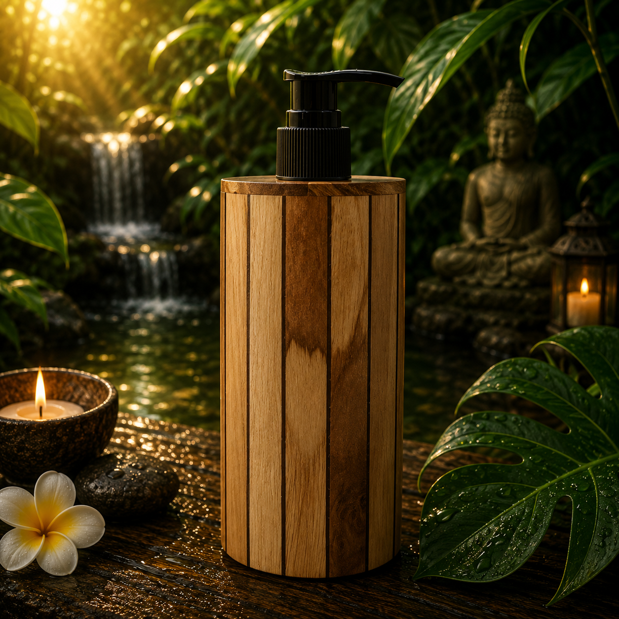 Natural Teakwood Soap Dispencer - Round