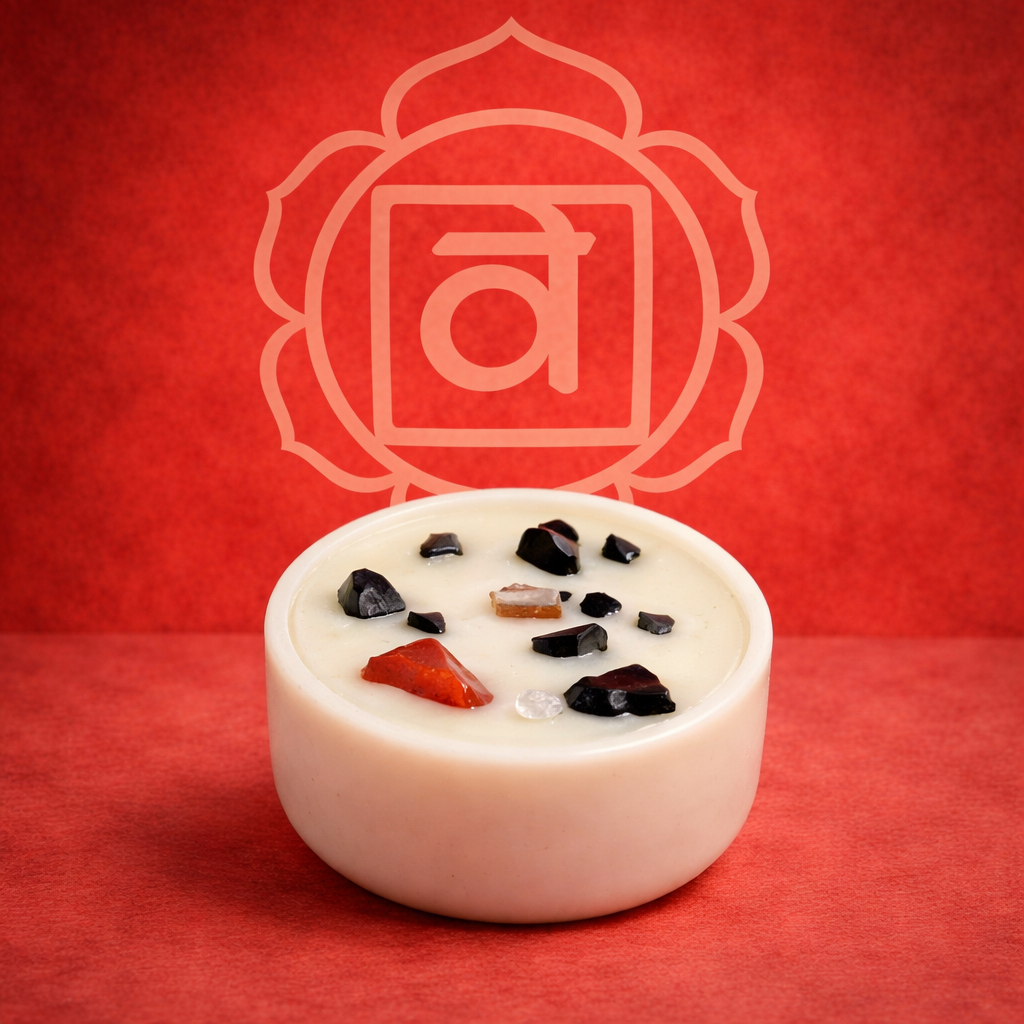 Root Chakra Crystal Candle – Red Jasper & Black Agate | Black Oud