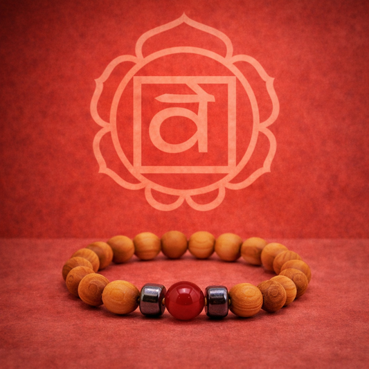 Chakra-Armreif aus Zedernholz mit rotem Jaspis