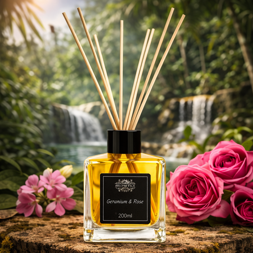 Duftstäbchen mit ätherischem Geranien- und Rosenöl