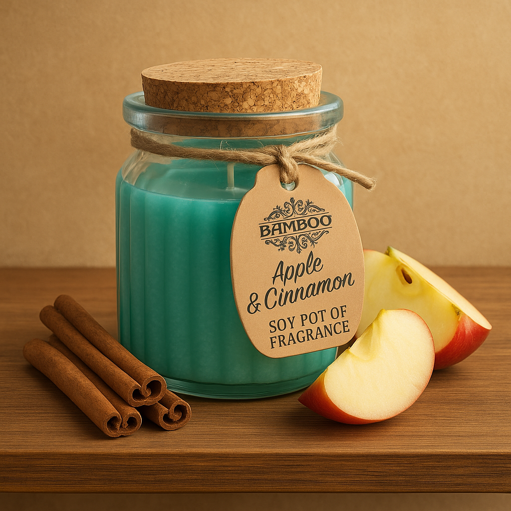 Bougie soja pomme & cannelle en pot – Parfum épicé