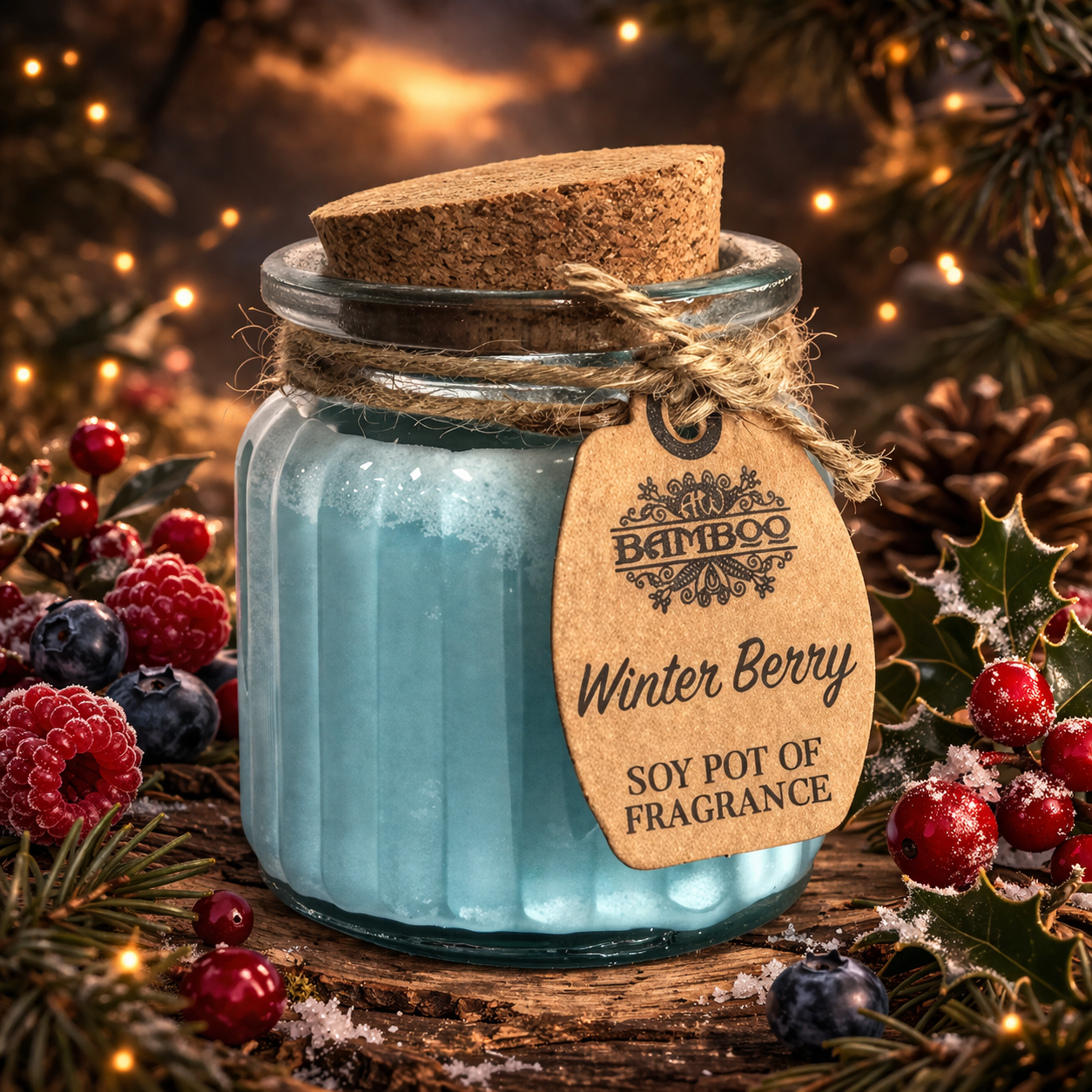 Bougie soja baies d’hiver en pot – Parfum fruité