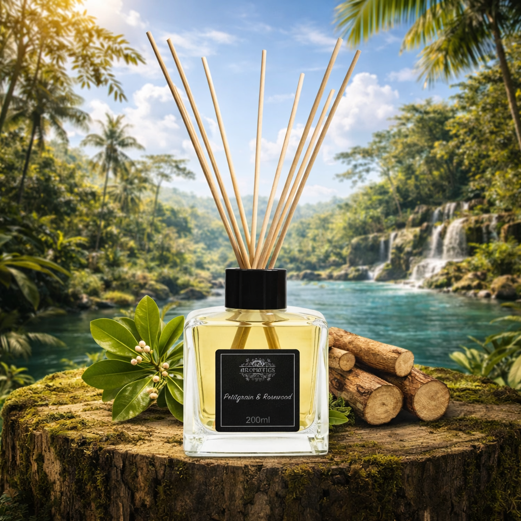 Duftstäbchen mit ätherischen Ölen aus Petitgrain und Rosenholz