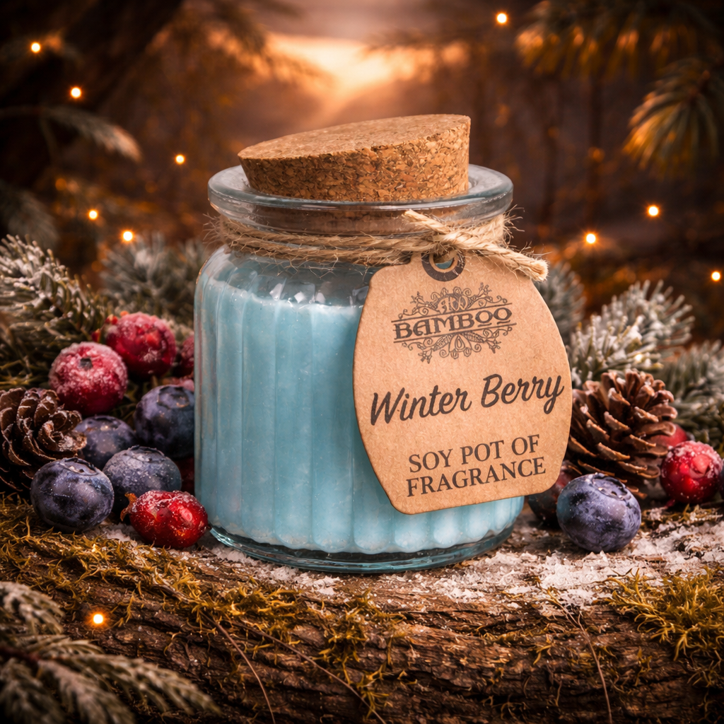Bougie soja baies d’hiver en pot – Parfum fruité