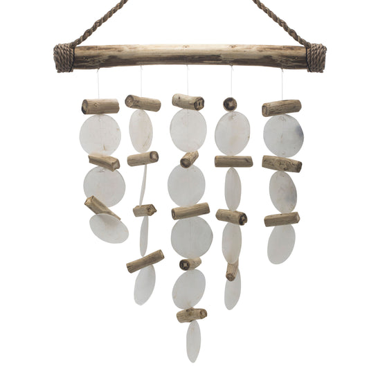 Handgefertigtes Treibholz-Windspiel – Perlendesign | Capiz-Glas &amp; Treibholz