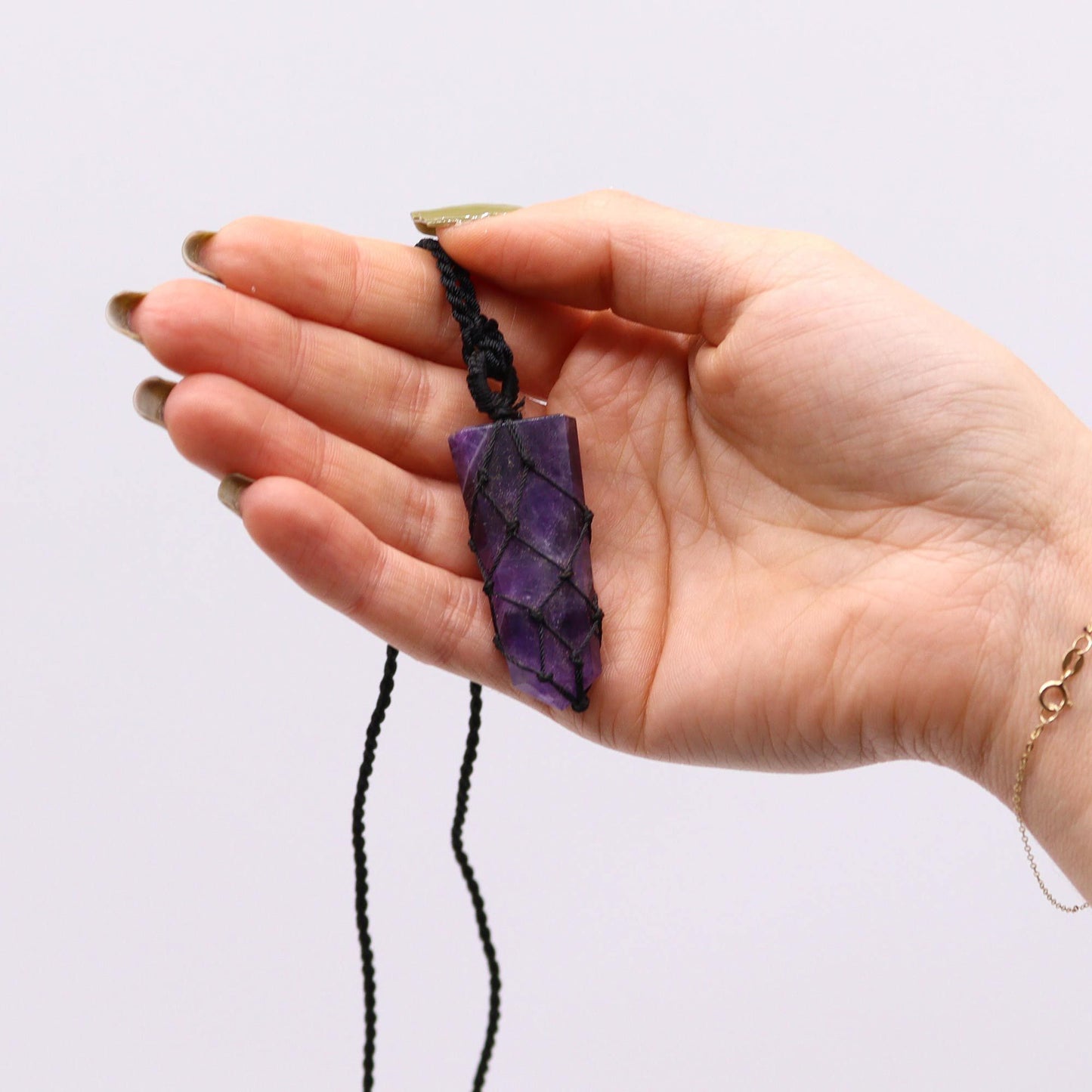 Laced Gemstone Flat Point Pendant – Amethyst