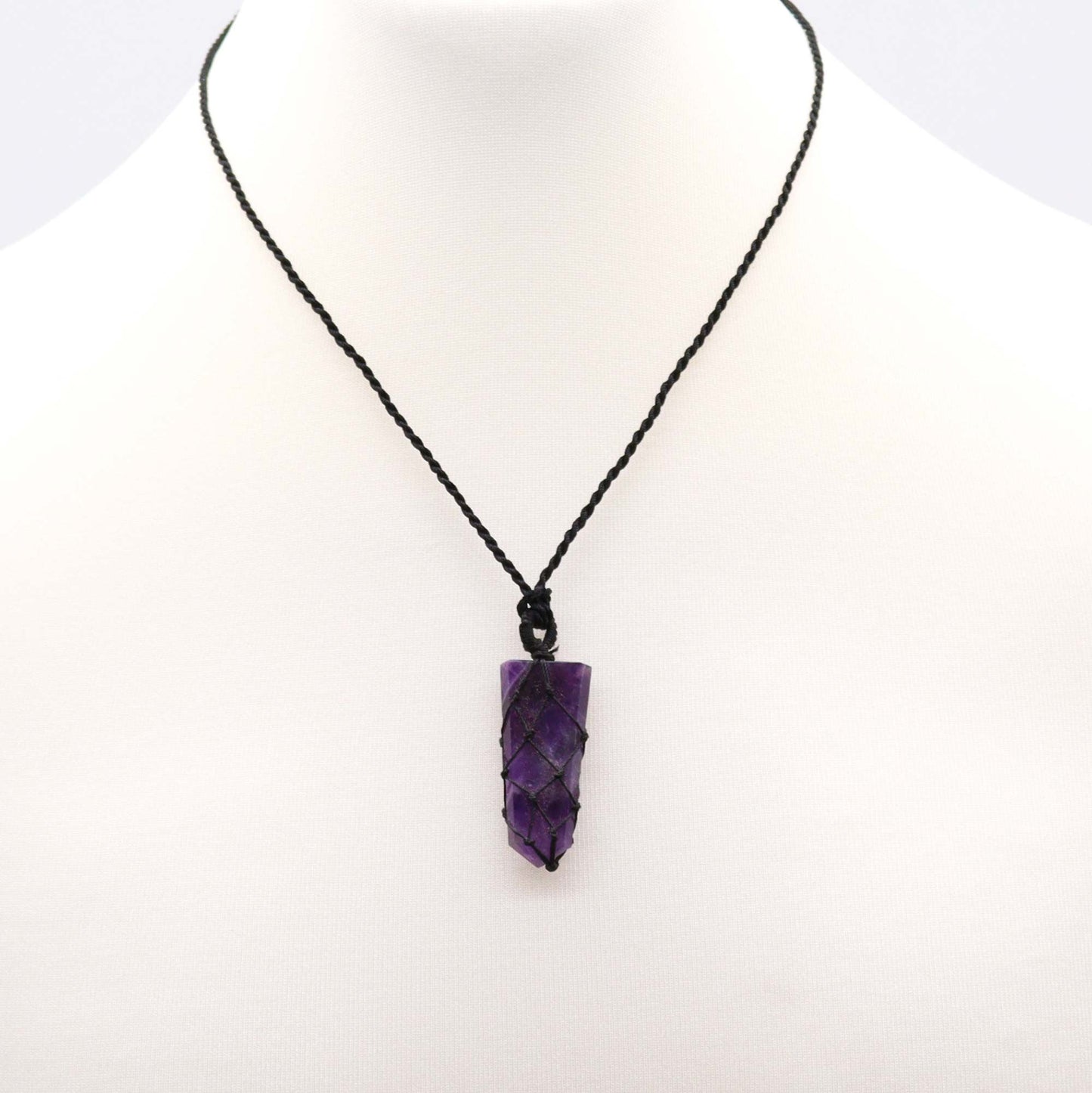 Laced Gemstone Flat Point Pendant – Amethyst