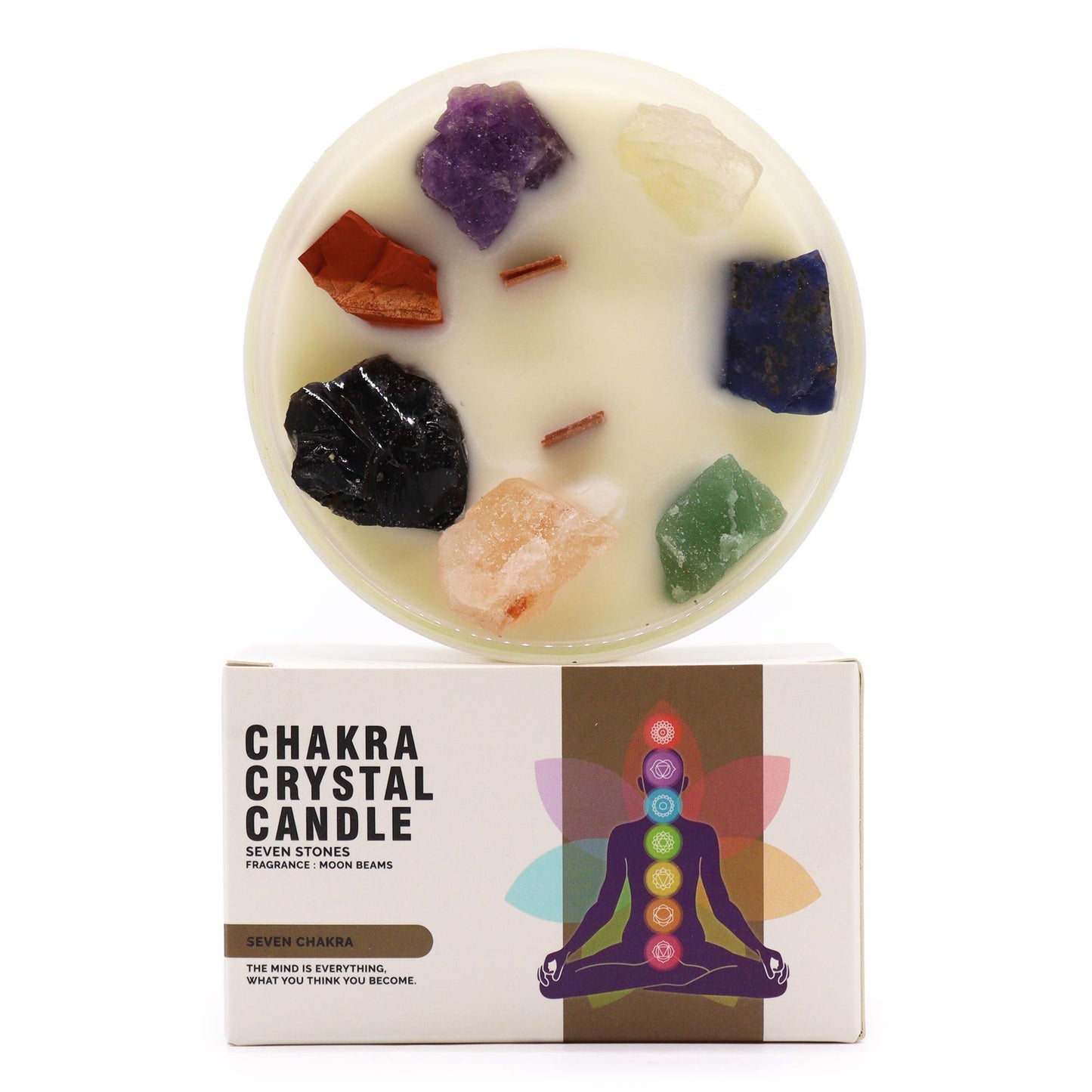 Large Chakra Crystal Candle – 7 Crystals | Moon Beams