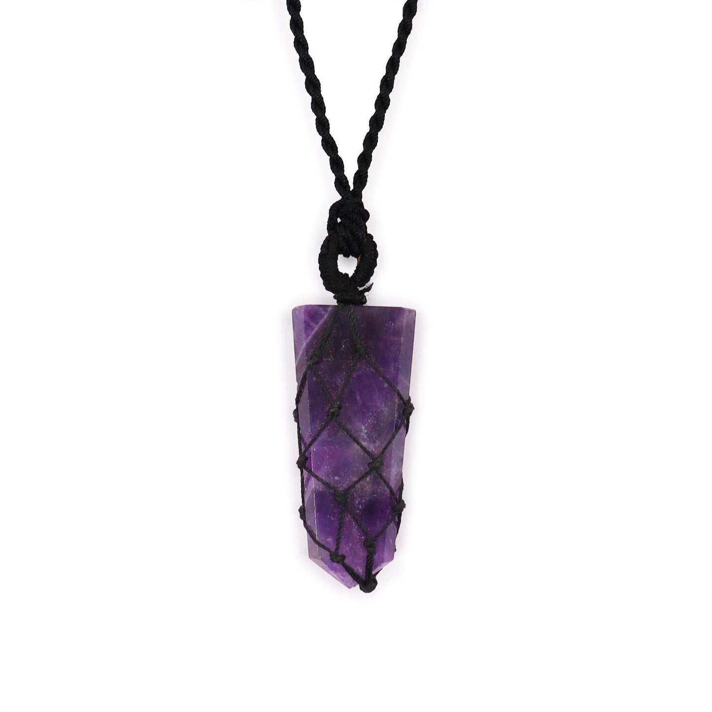 Laced Gemstone Flat Point Pendant – Amethyst