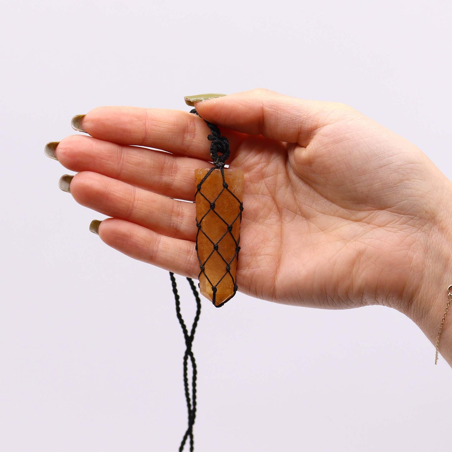 Laced Gemstone Flat Point Pendant – Golden Quartz