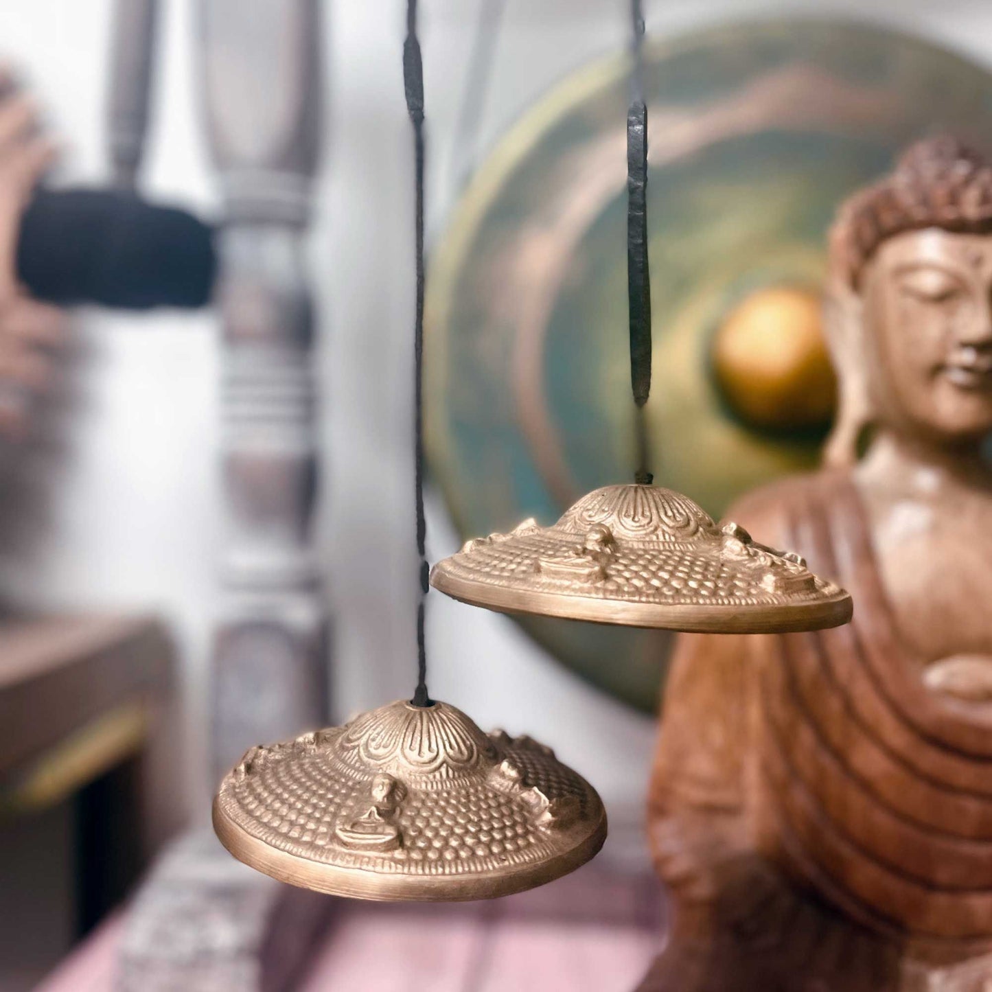 Cloche Tingsha tibétaine symbole Bouddha – Harmonie & clarté | 9,5 cm