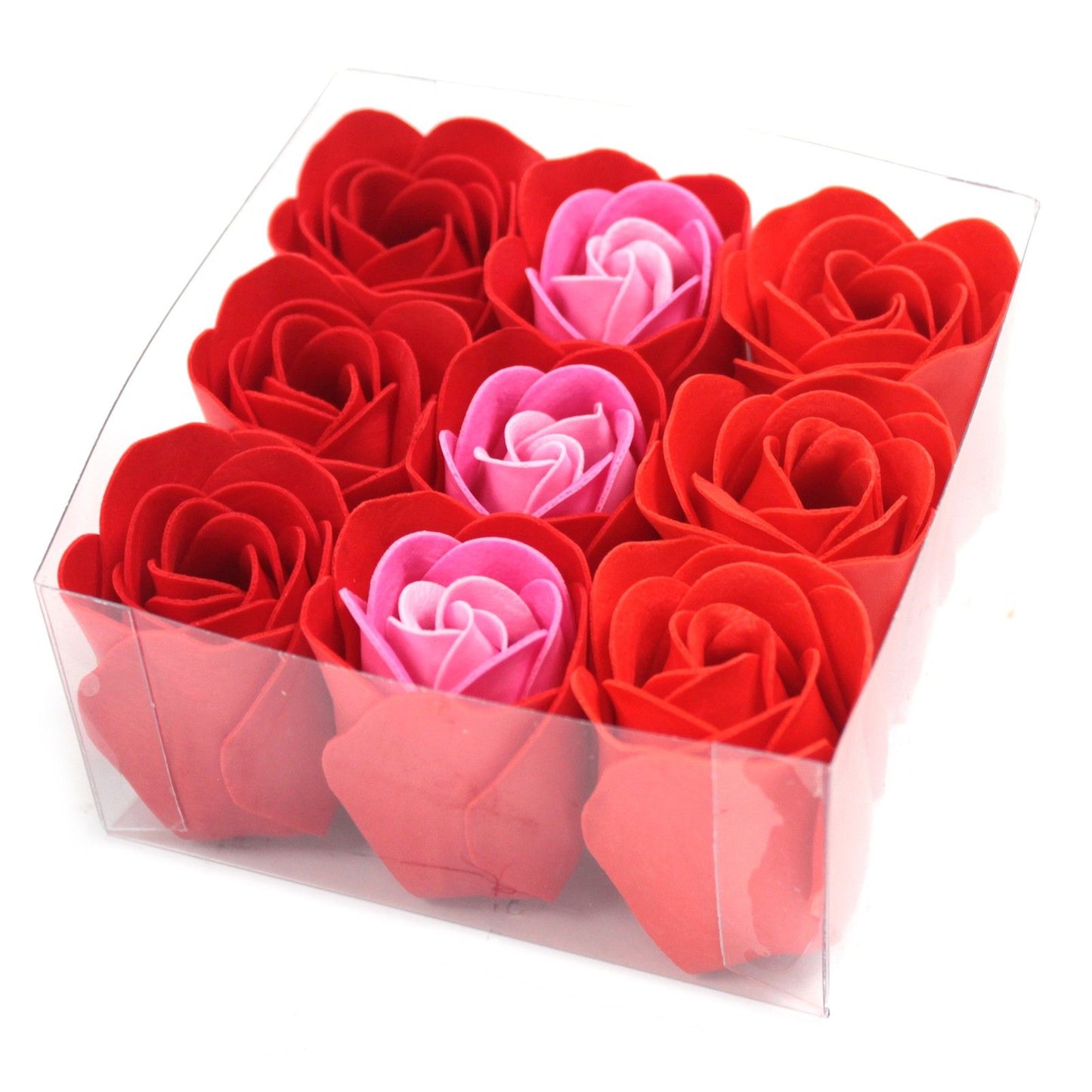 Set mit 9 Seifenblumen – Rote Rosen