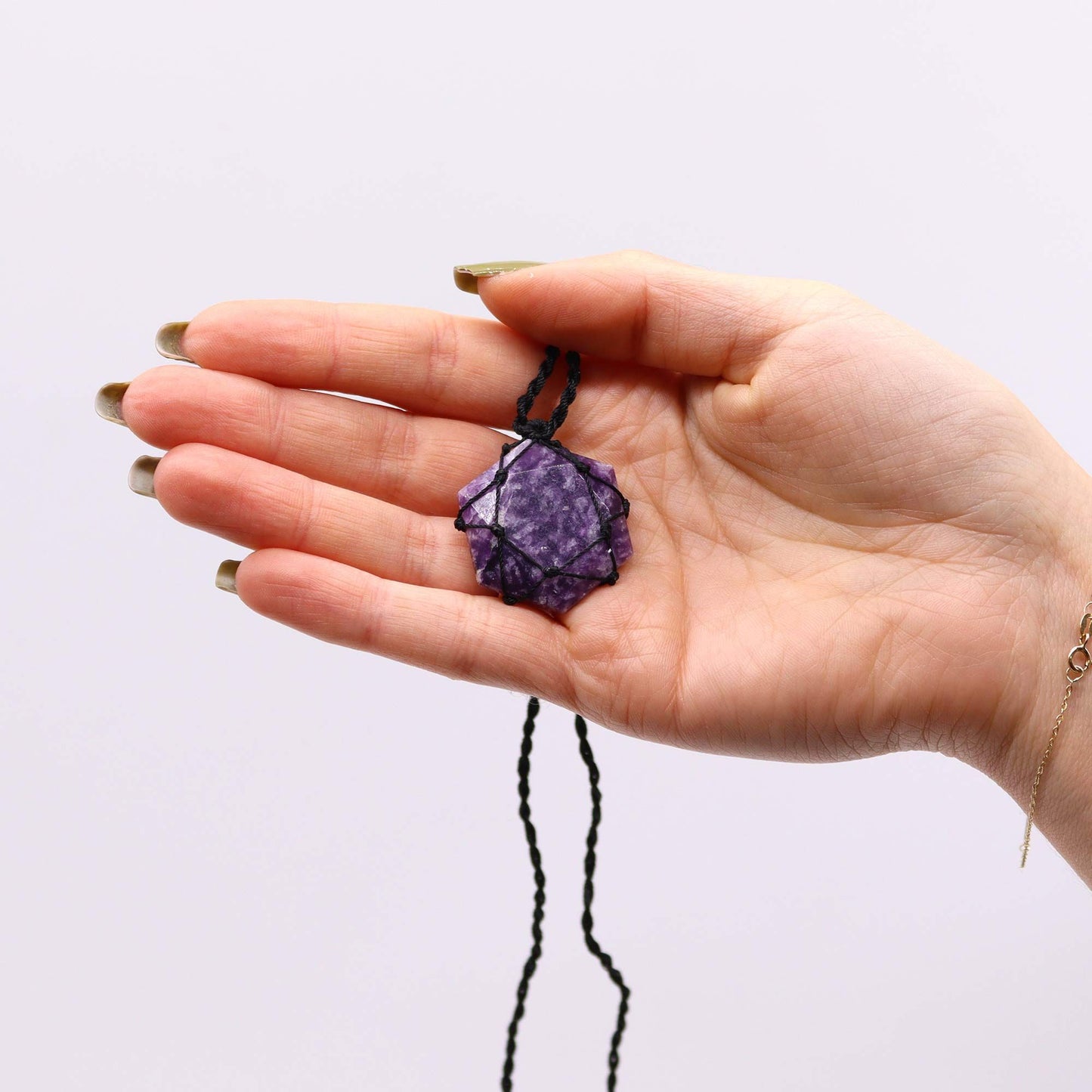 Laced Gemstone Hexagon Pendant – Lepidolite