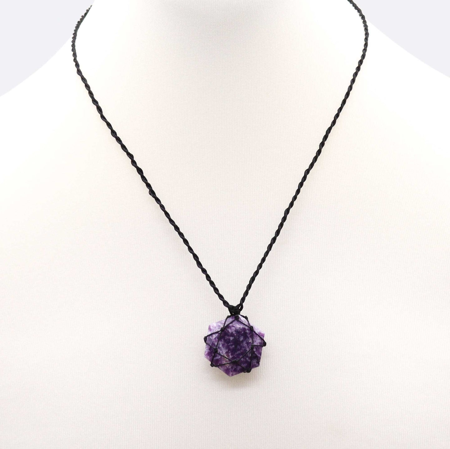 Laced Gemstone Hexagon Pendant – Lepidolite