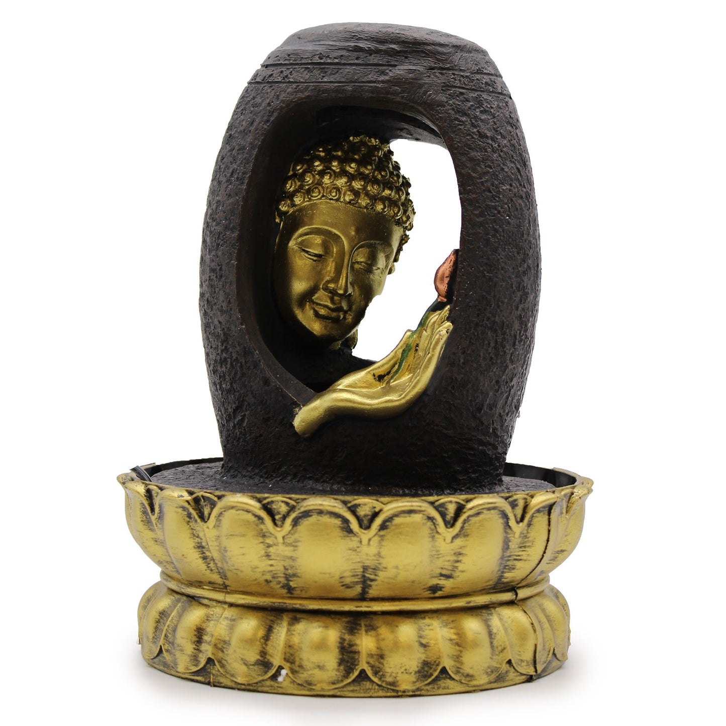 Tabletop Water Fountain – Golden Buddha & Vitarka Mudra (30cm)