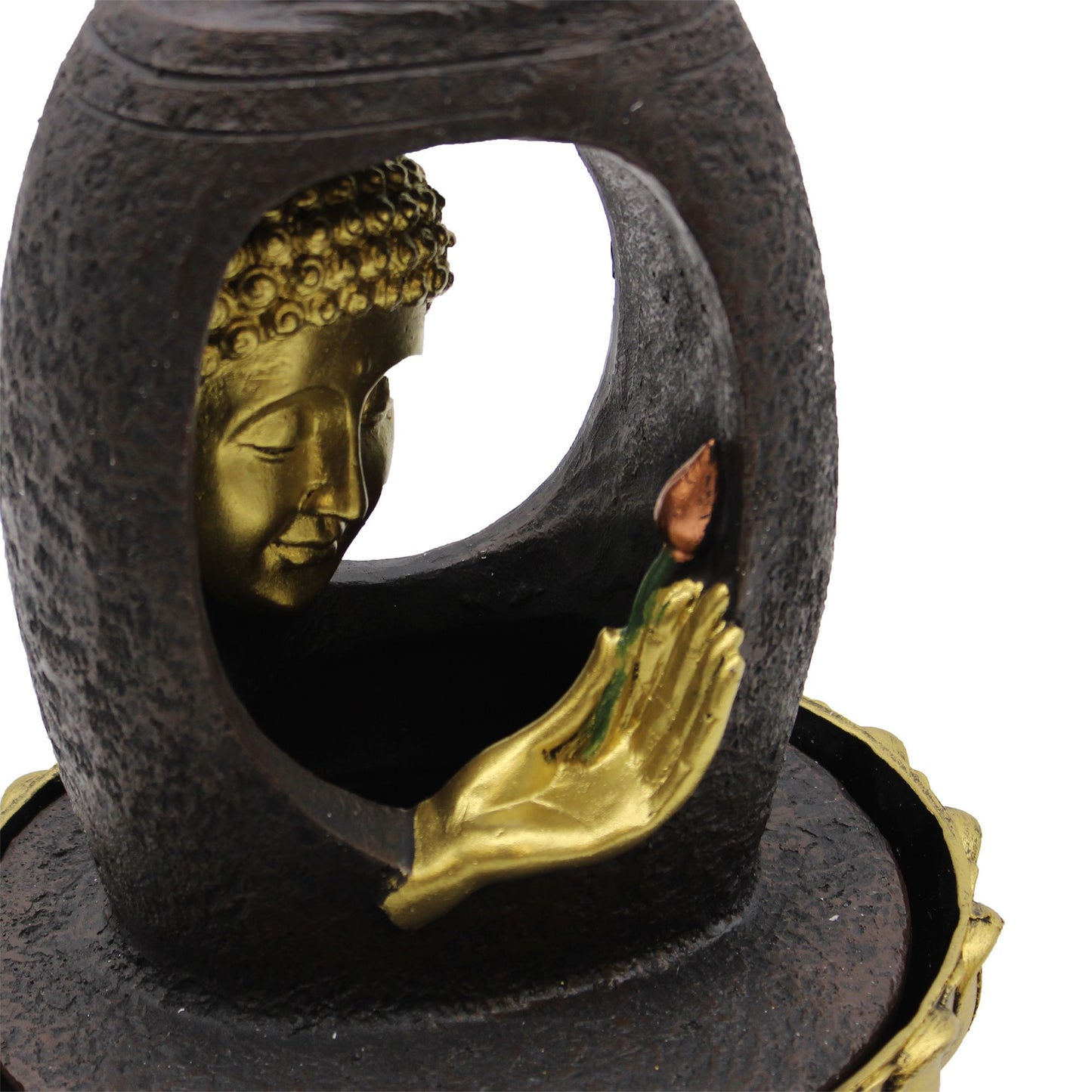 Tabletop Water Fountain – Golden Buddha & Vitarka Mudra (30cm)