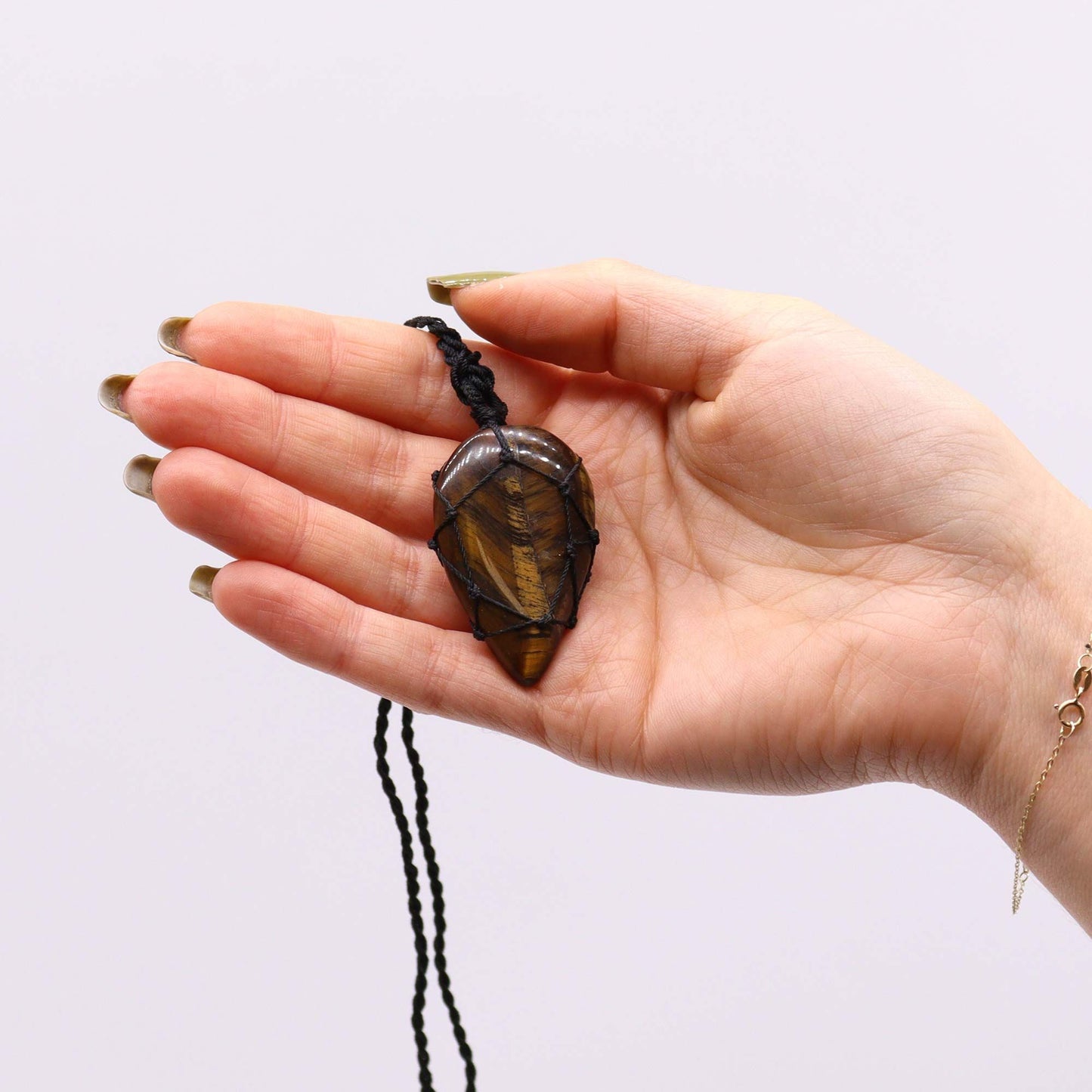 Laced Gemstone Teardrop Pendant – Tiger Eye Natural Stone