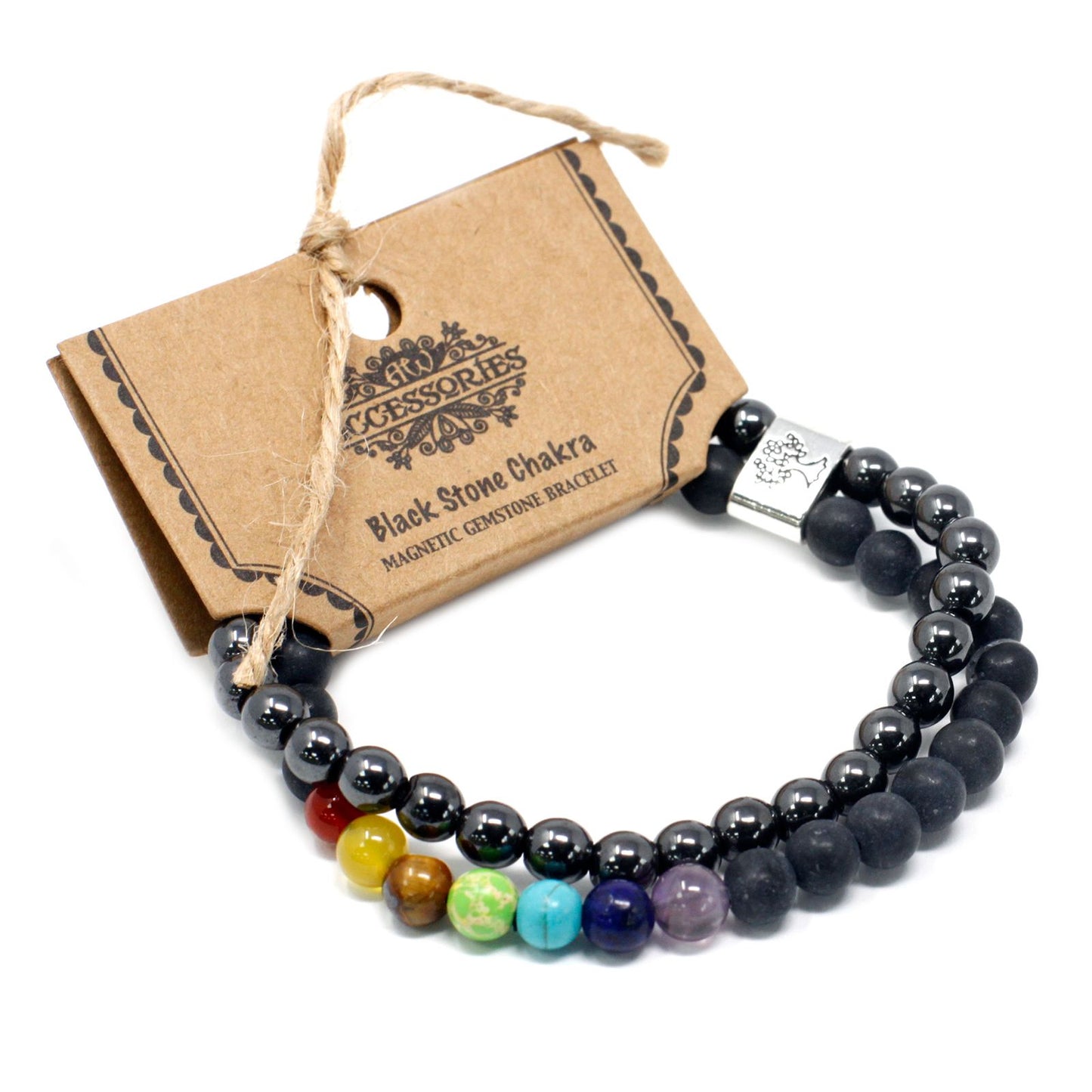 Magnetisches Chakra-Armband aus schwarzem Stein – Naturstein-Design