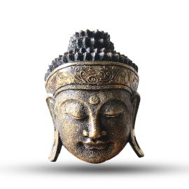 Golden Buddha Head – Handmade off Albasia Wood (25 cm